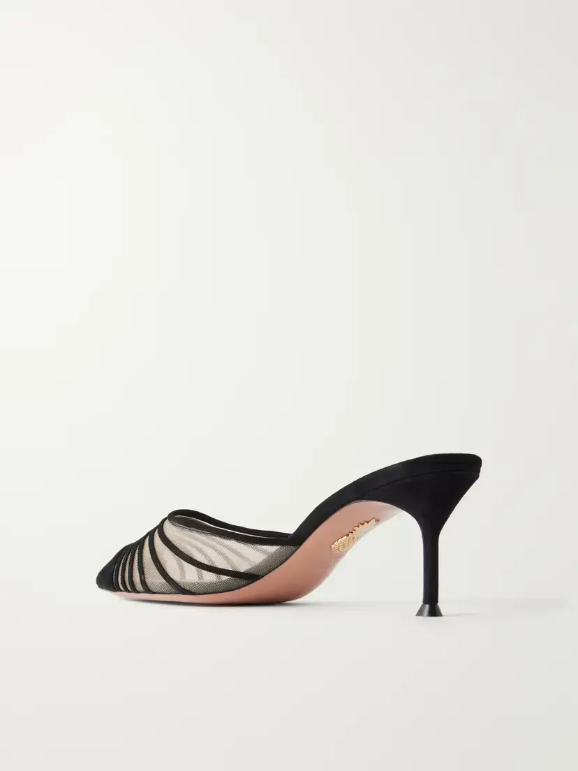 Aquazzura Dream Girl 65 Suede-trimmed Mesh Mules | Thumbnail 3 Aquazzura Dream Girl 65 Suede-trimmed Mesh Mules | Thumbnail 3