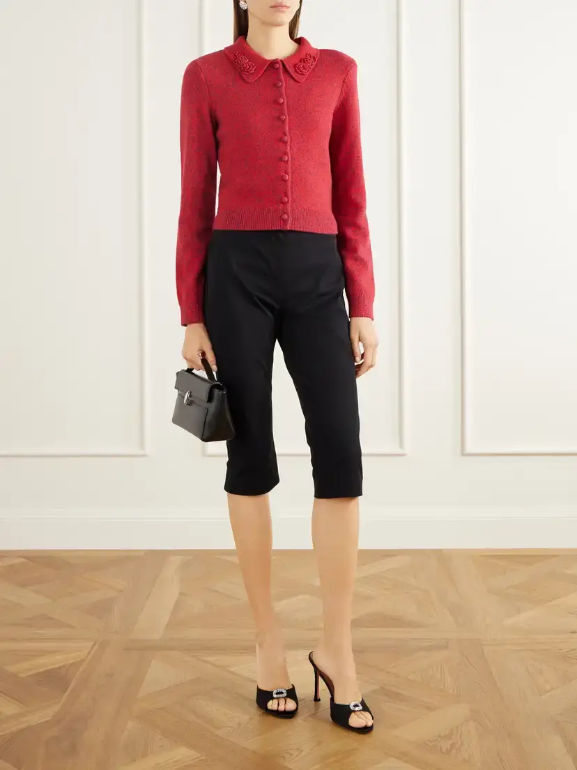 Self-Portrait Bead-embellished Cropped Knitted Cardigan | Thumbnail 2 Self-Portrait Bead-embellished Cropped Knitted Cardigan | Thumbnail 2