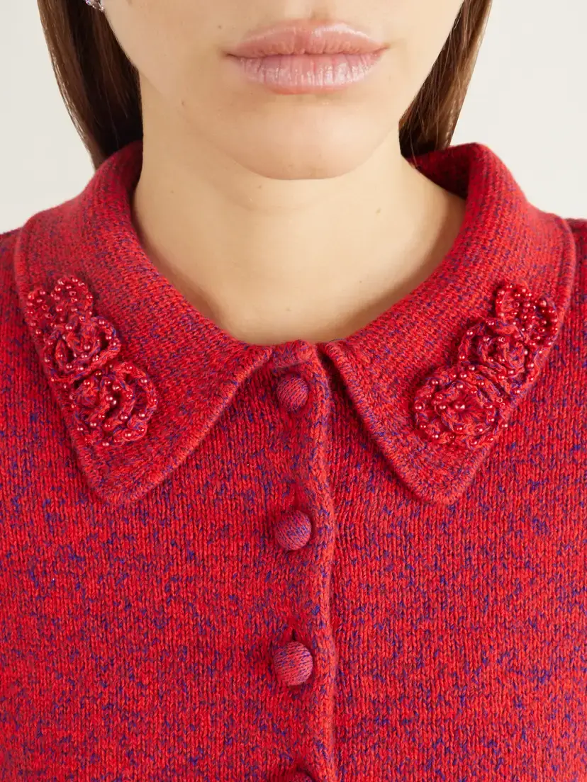 Self-Portrait Bead-embellished Cropped Knitted Cardigan | Thumbnail 4 Self-Portrait Bead-embellished Cropped Knitted Cardigan | Thumbnail 4