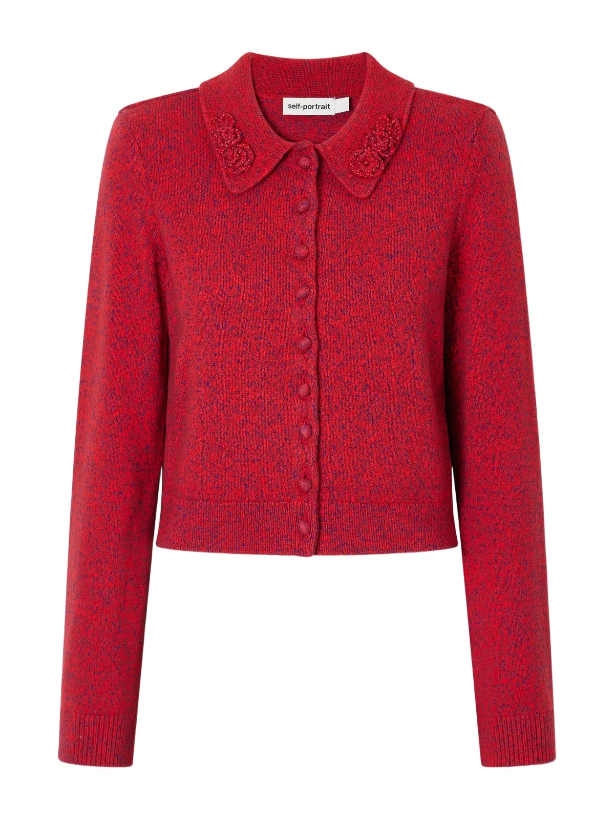 Self-Portrait Bead-embellished Cropped Knitted Cardigan