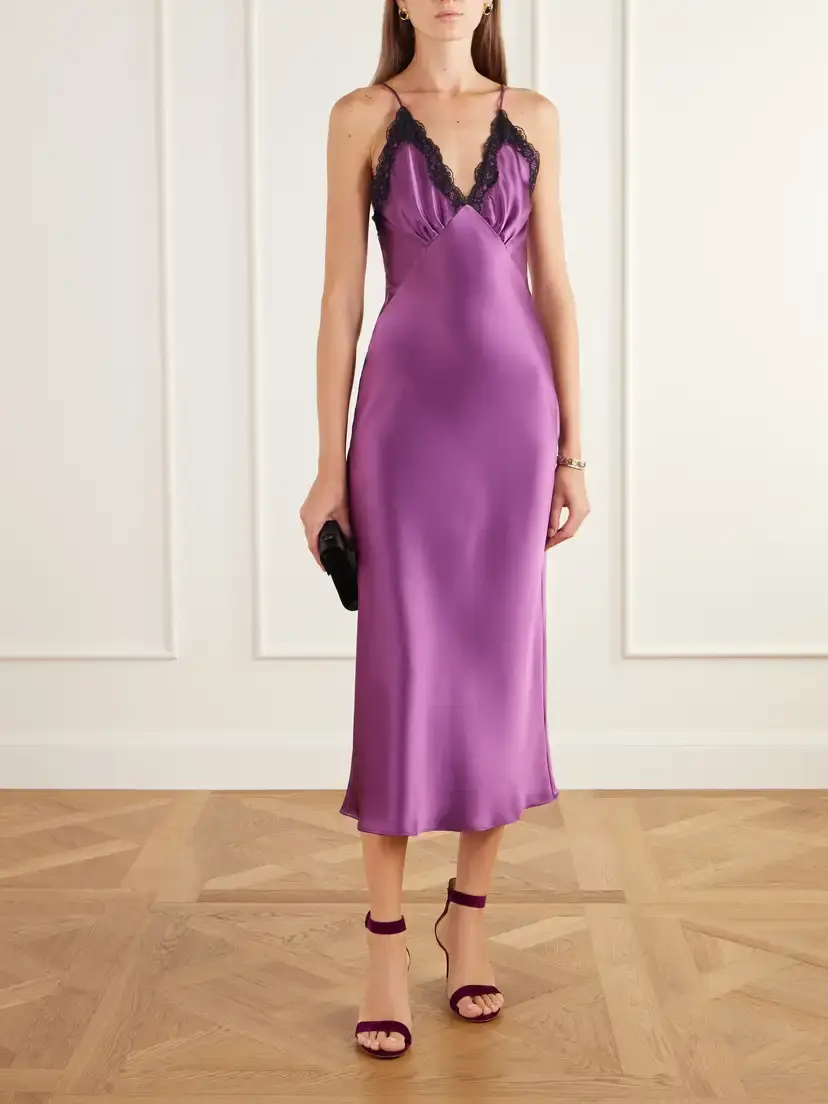 Rodarte Lace-trimmed Gathered Satin Midi Dress | Thumbnail 2 Rodarte Lace-trimmed Gathered Satin Midi Dress | Thumbnail 2