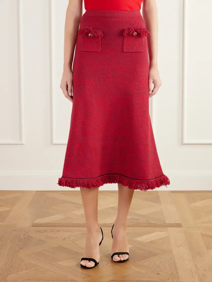 Self-Portrait Frayed Bouclé-knit Midi Skirt | Thumbnail 3