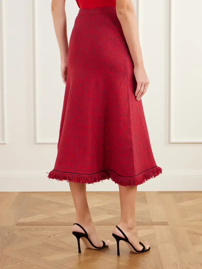 Self-Portrait Frayed Bouclé-knit Midi Skirt | Thumbnail 4