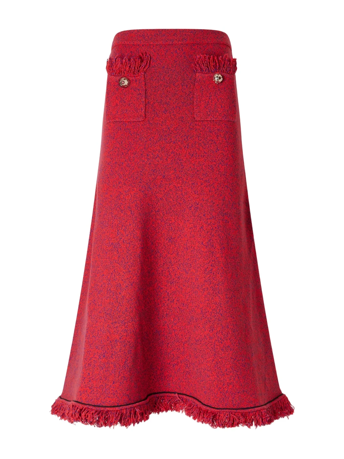 Self-Portrait Frayed Bouclé-knit Midi Skirt