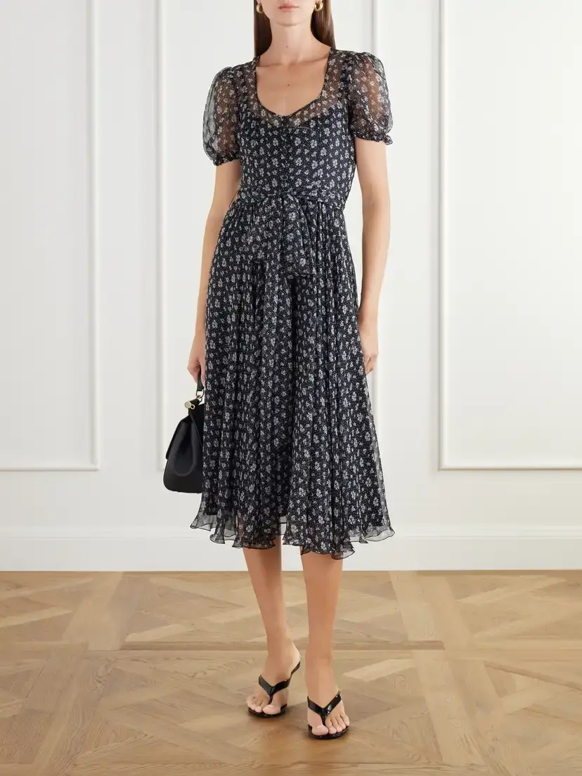 Dolce & Gabbana Tie-detailed Floral-print Silk-blend Georgette Midi Dress | Thumbnail 2 Dolce & Gabbana Tie-detailed Floral-print Silk-blend Georgette Midi Dress | Thumbnail 2
