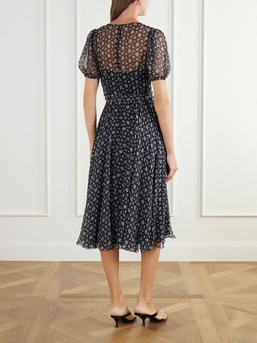 Dolce & Gabbana Tie-detailed Floral-print Silk-blend Georgette Midi Dress | Thumbnail 3 Dolce & Gabbana Tie-detailed Floral-print Silk-blend Georgette Midi Dress | Thumbnail 3