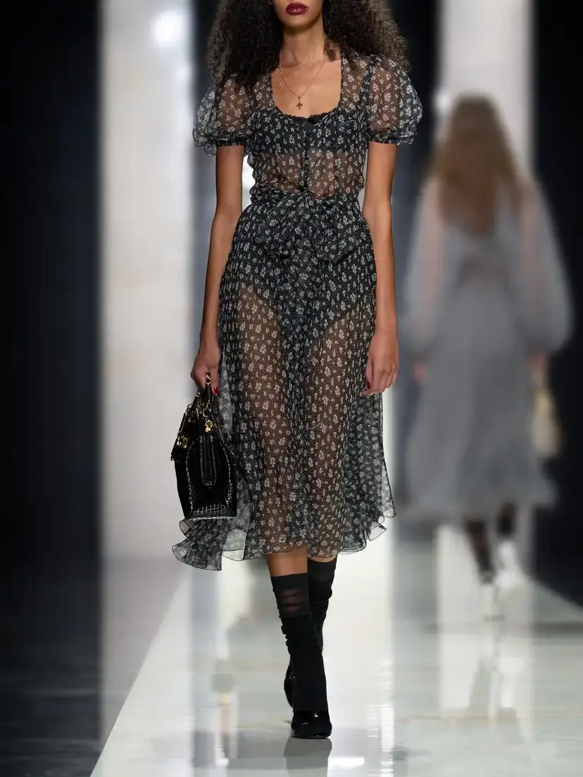 Dolce & Gabbana Tie-detailed Floral-print Silk-blend Georgette Midi Dress | Thumbnail 5 Dolce & Gabbana Tie-detailed Floral-print Silk-blend Georgette Midi Dress | Thumbnail 5