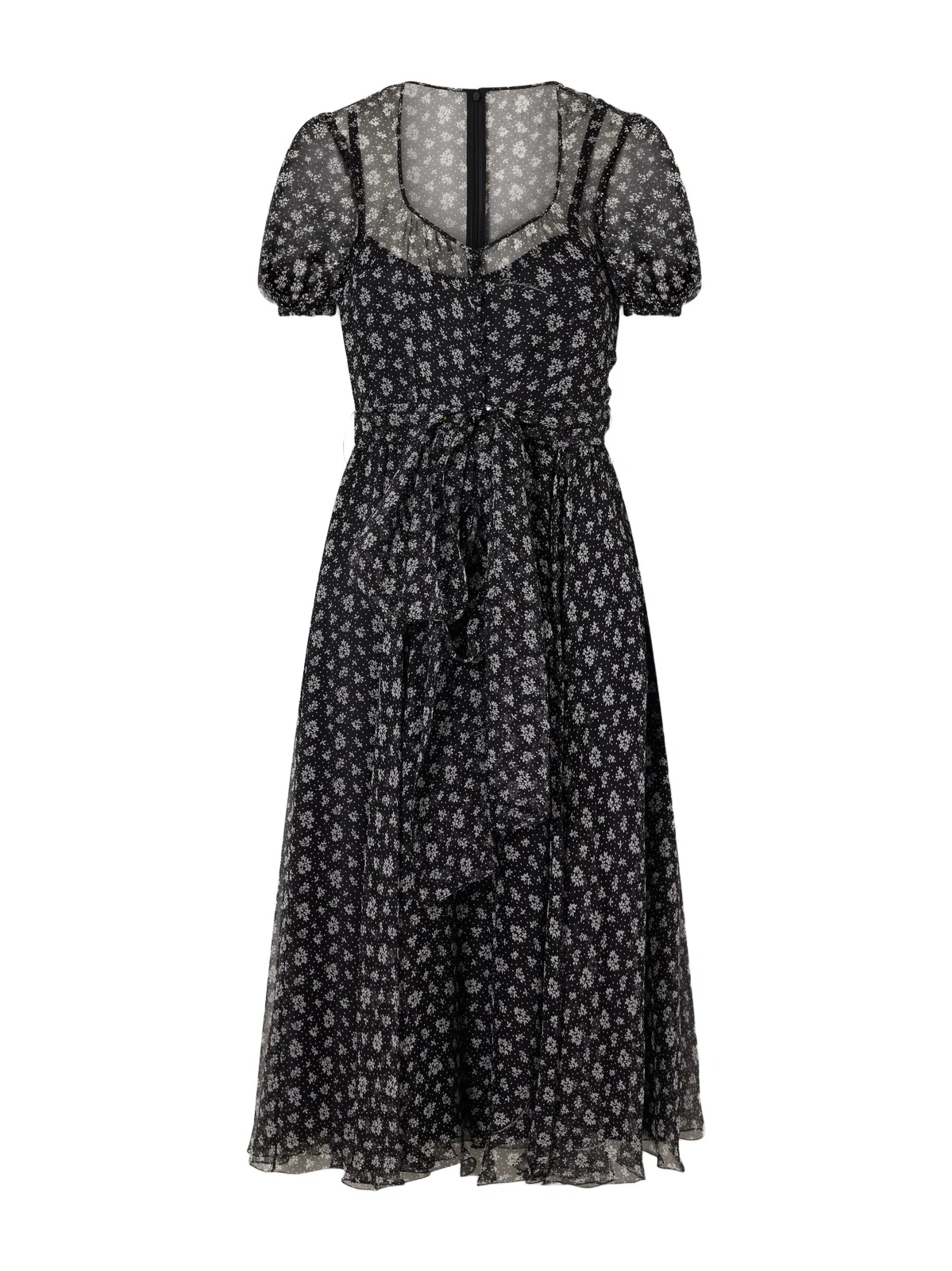 Tie-detailed Floral-print Silk-blend Georgette Midi Dress