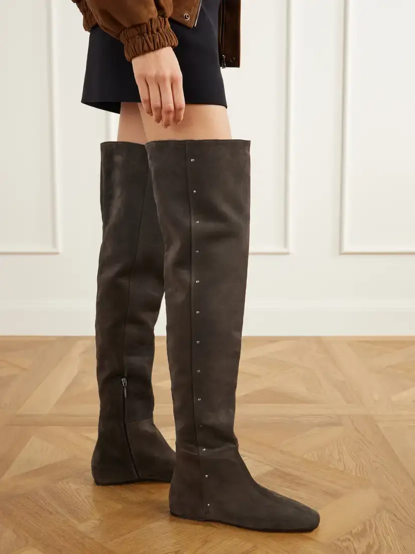 Max Mara Maspietra Studded Paneled Suede Over-the-knee Boots | Thumbnail 2 Max Mara Maspietra Studded Paneled Suede Over-the-knee Boots | Thumbnail 2