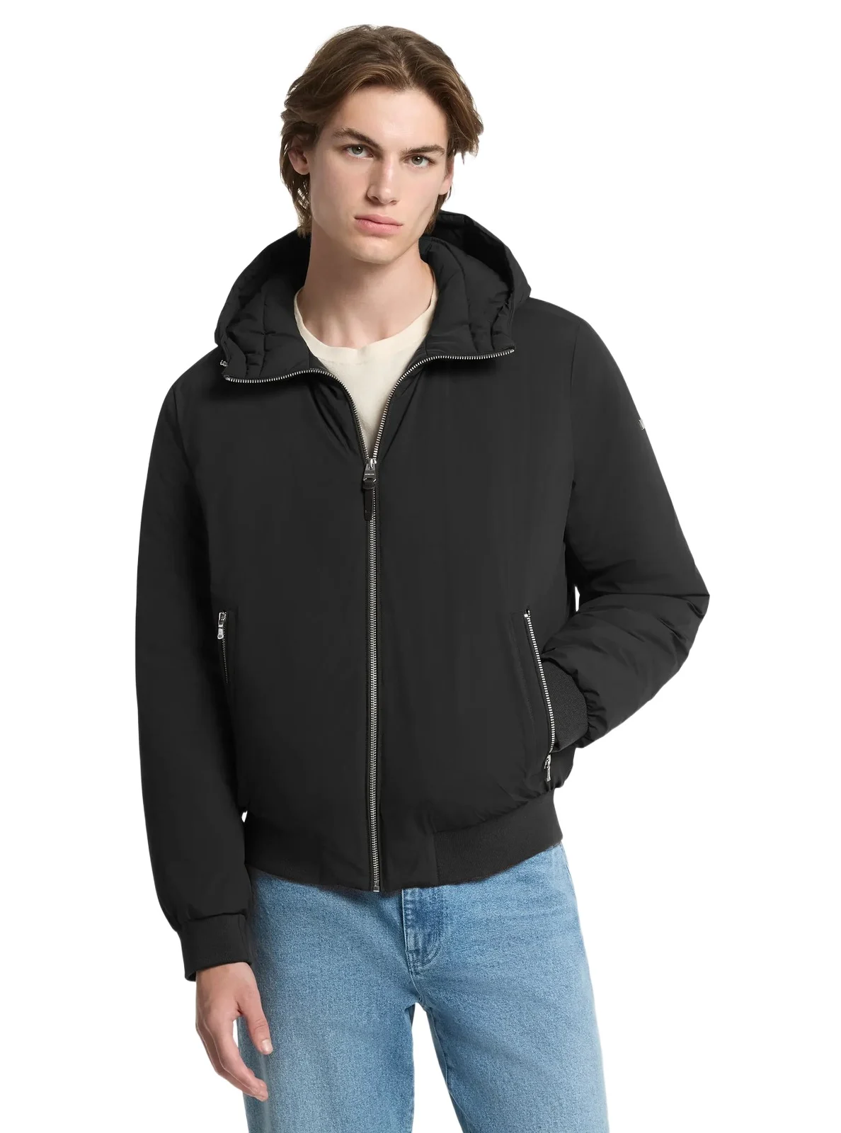 Michael Kors Collection Brunson Nylon Hooded Bomber Jacket in Black