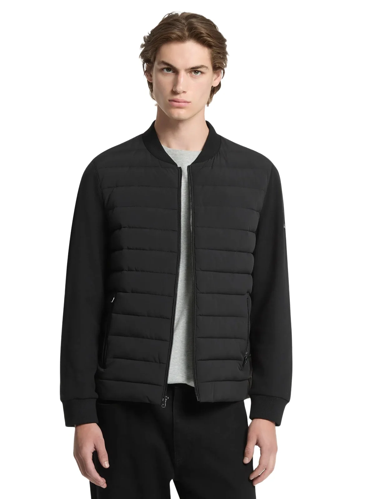 Michael Kors Collection Mixed-Media Quilted Bomber Jacket in Black