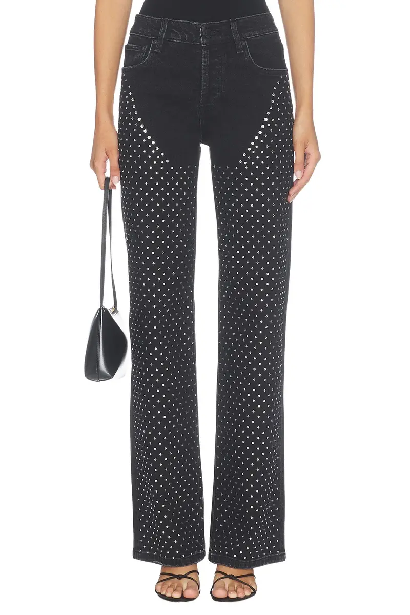 Rosie High Rise Wide Leg Jeans With Embellishment