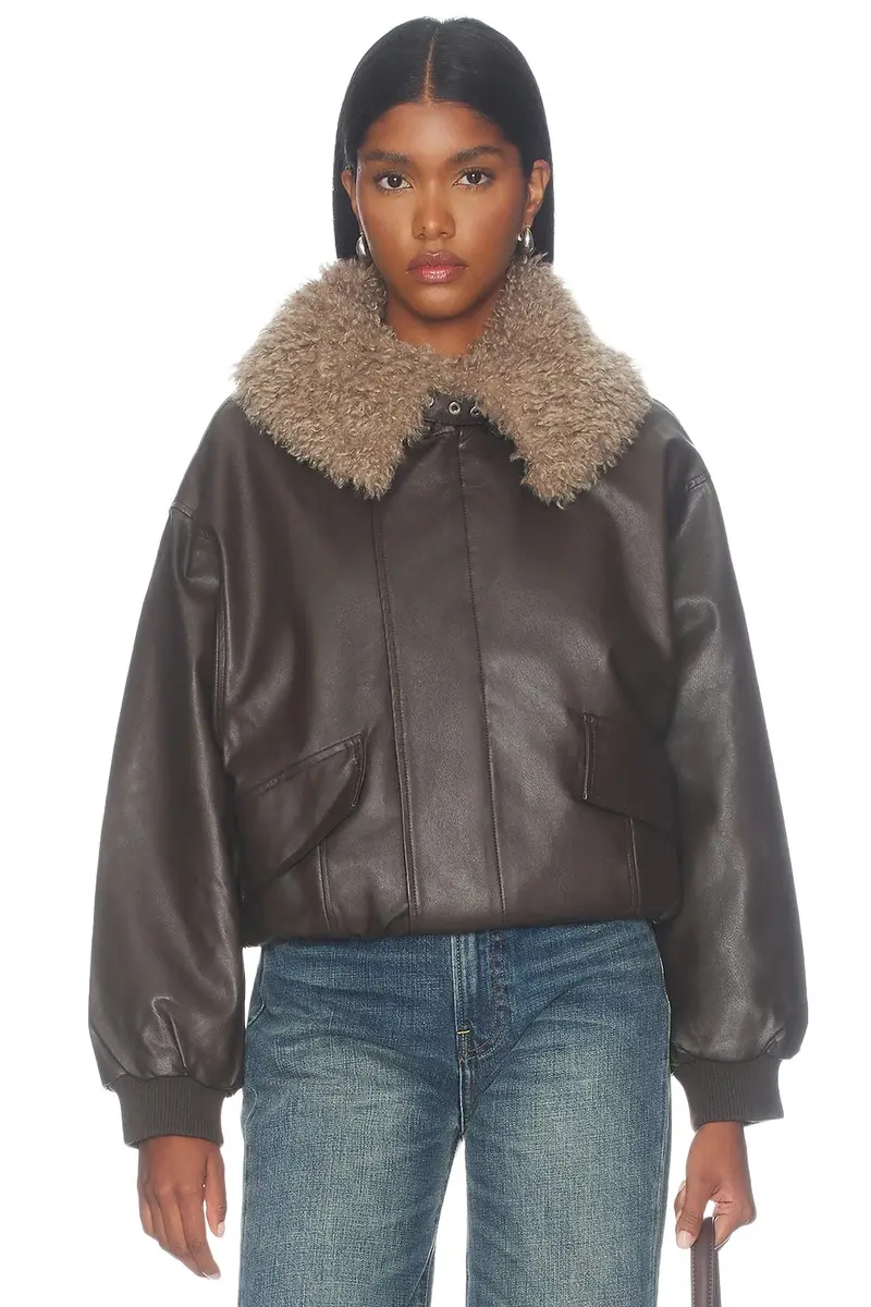 Cubic London Faux Shearling Collar Leather Jacket