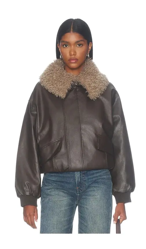 Cubic London Faux Shearling Collar Leather Jacket