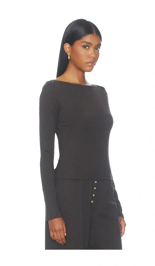 LESET Pointelle Long Sleeve Bateau Top | Thumbnail 2 LESET Pointelle Long Sleeve Bateau Top | Thumbnail 2