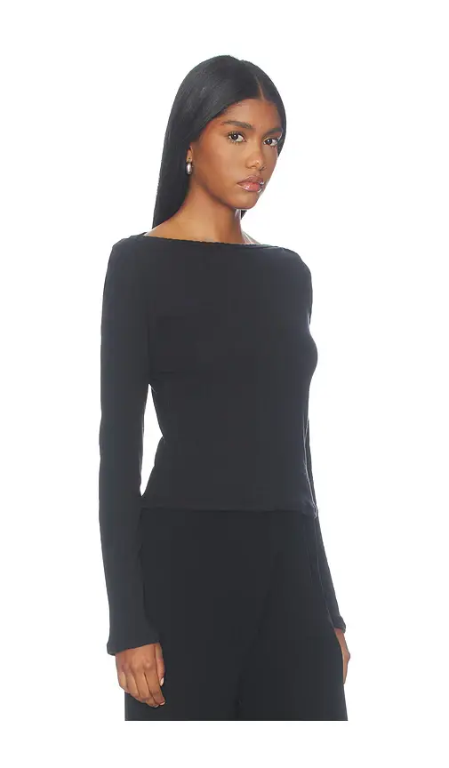 LESET Pointelle Long Sleeve Bateau Top | Thumbnail 2 LESET Pointelle Long Sleeve Bateau Top | Thumbnail 2