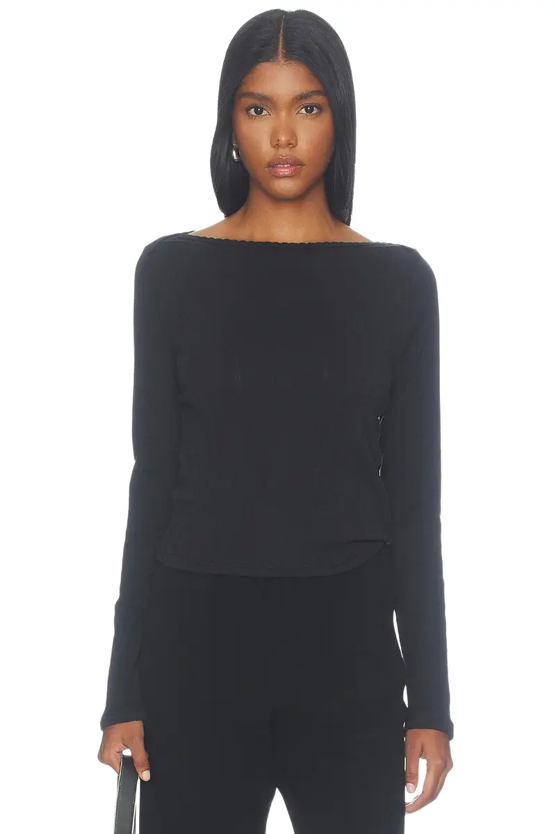 LESET Pointelle Long Sleeve Bateau Top