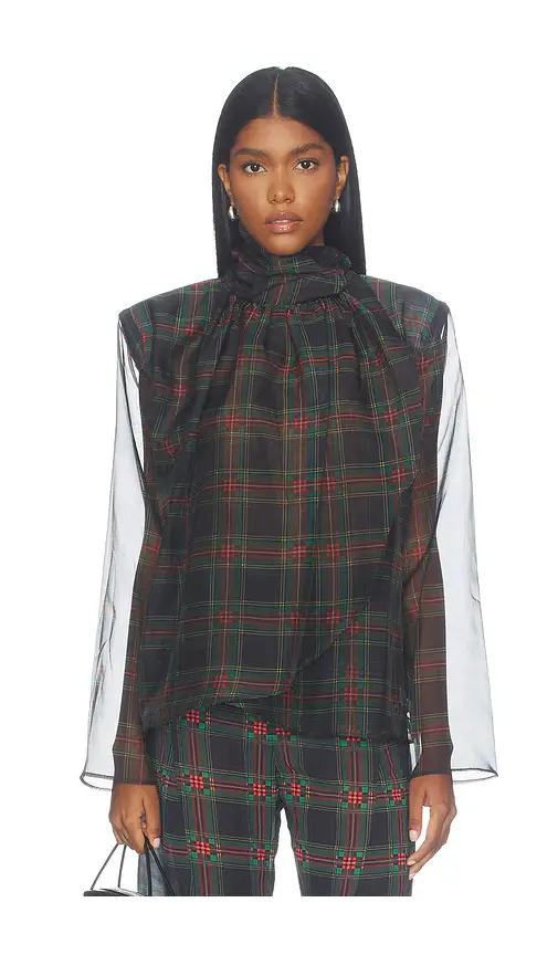 Bronx and Banco Plaid Long Sleeve Organza Blouse with Tie | Thumbnail 2 Bronx and Banco Plaid Long Sleeve Organza Blouse with Tie | Thumbnail 2