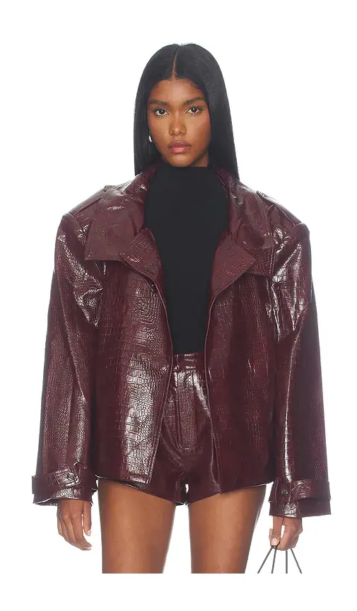 Bronx and Banco Faux Leather Croc Embossed Belted Jacket | Thumbnail 2 Bronx and Banco Faux Leather Croc Embossed Belted Jacket | Thumbnail 2