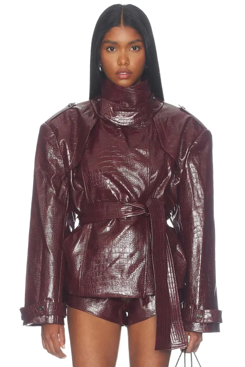 Bronx and Banco Faux Leather Croc Embossed Belted Jacket