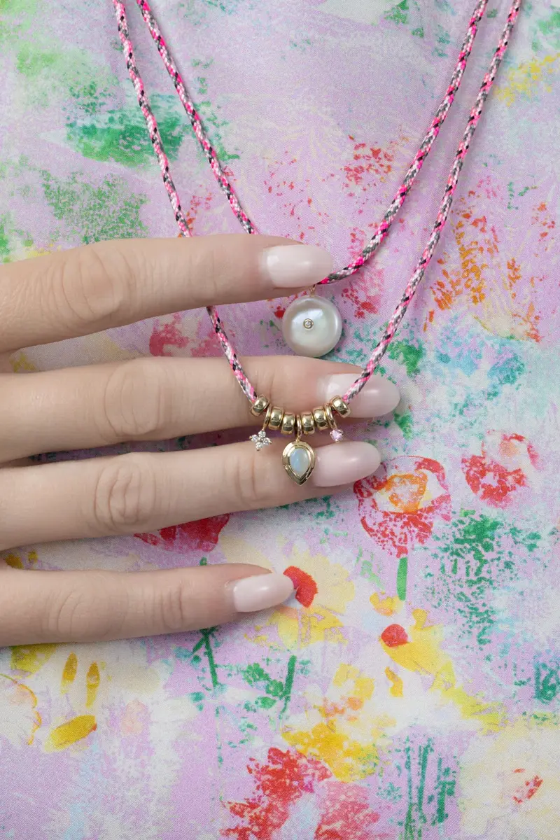 Zoë Chicco Opal Pink Sapphire Diamond Pink Cord Necklace | Thumbnail 3 Zoë Chicco Opal Pink Sapphire Diamond Pink Cord Necklace | Thumbnail 3