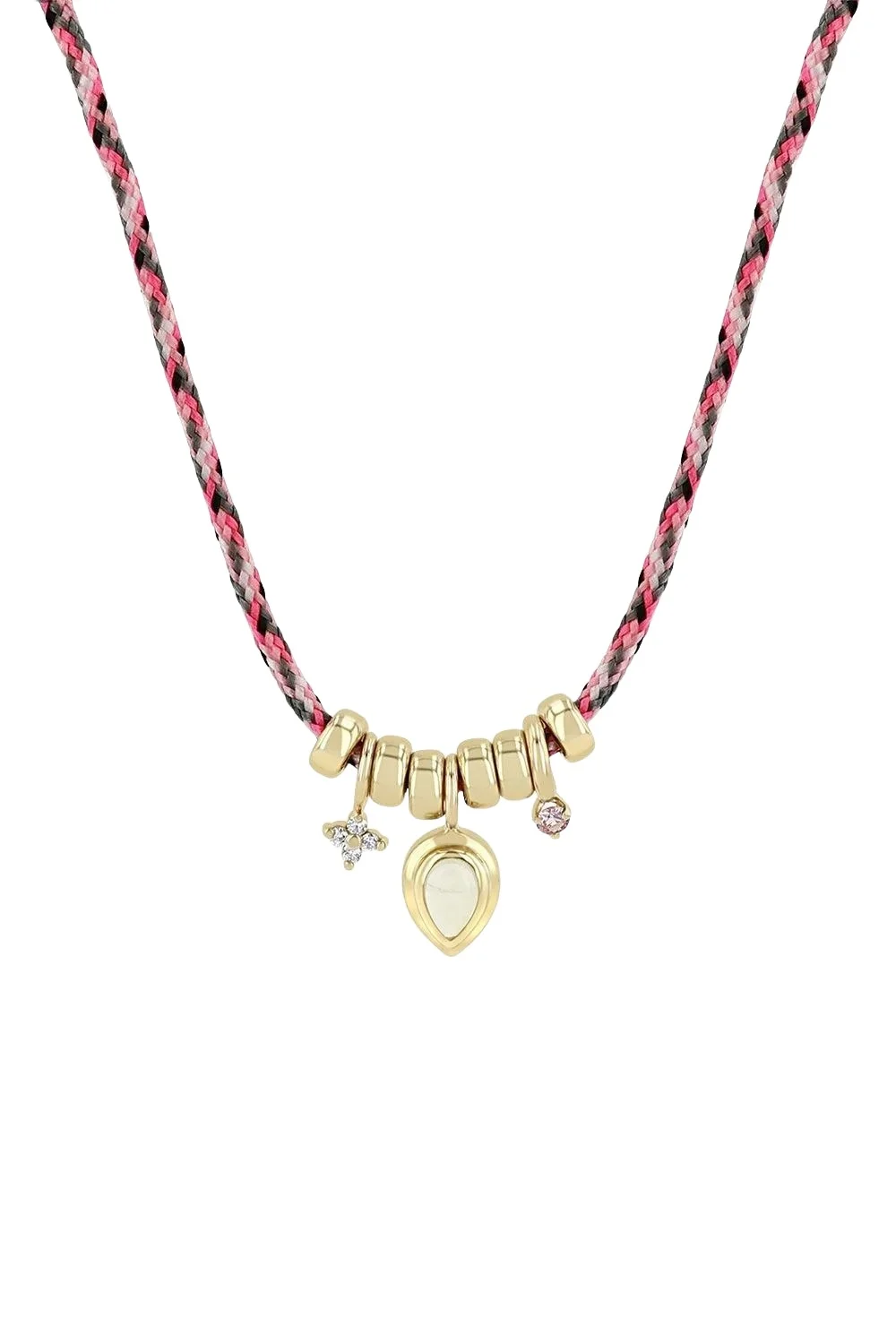 Zoë Chicco Opal Pink Sapphire Diamond Pink Cord Necklace