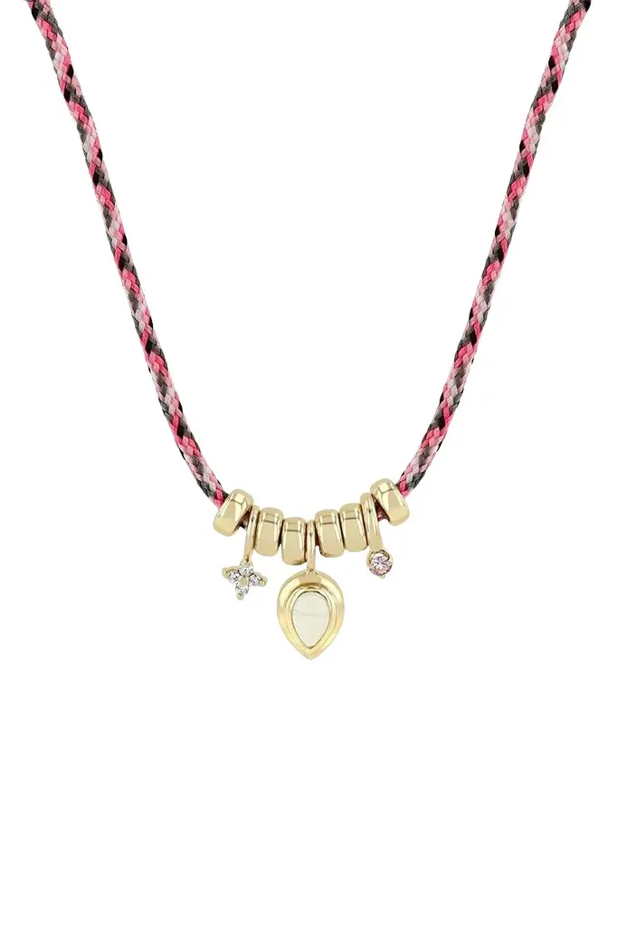 Opal Pink Sapphire Diamond Pink Cord Necklace Opal Pink Sapphire Diamond Pink Cord Necklace