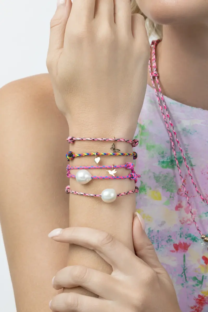 Zoë Chicco Pearl Pink Blue Cord Bracelet | Thumbnail 3