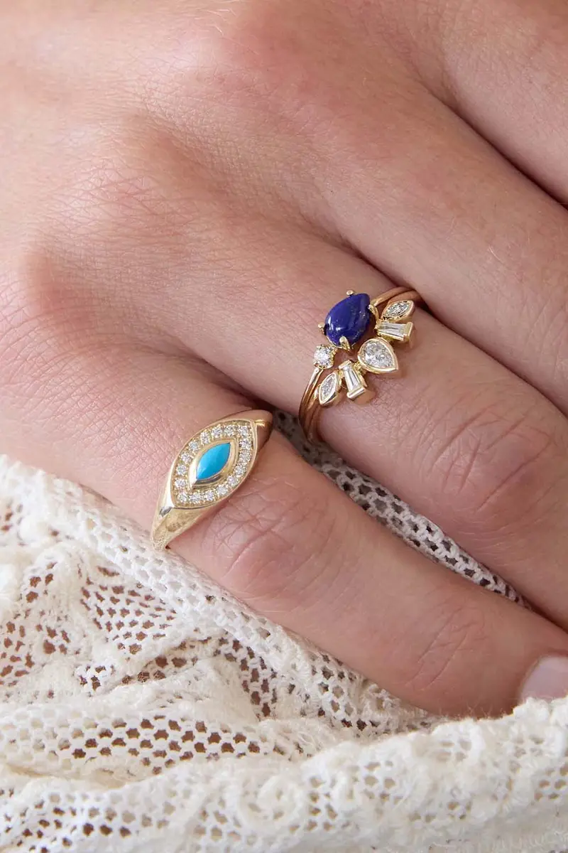 Zoë Chicco Turquoise Diamond Marquise Signet Ring | Thumbnail 2
