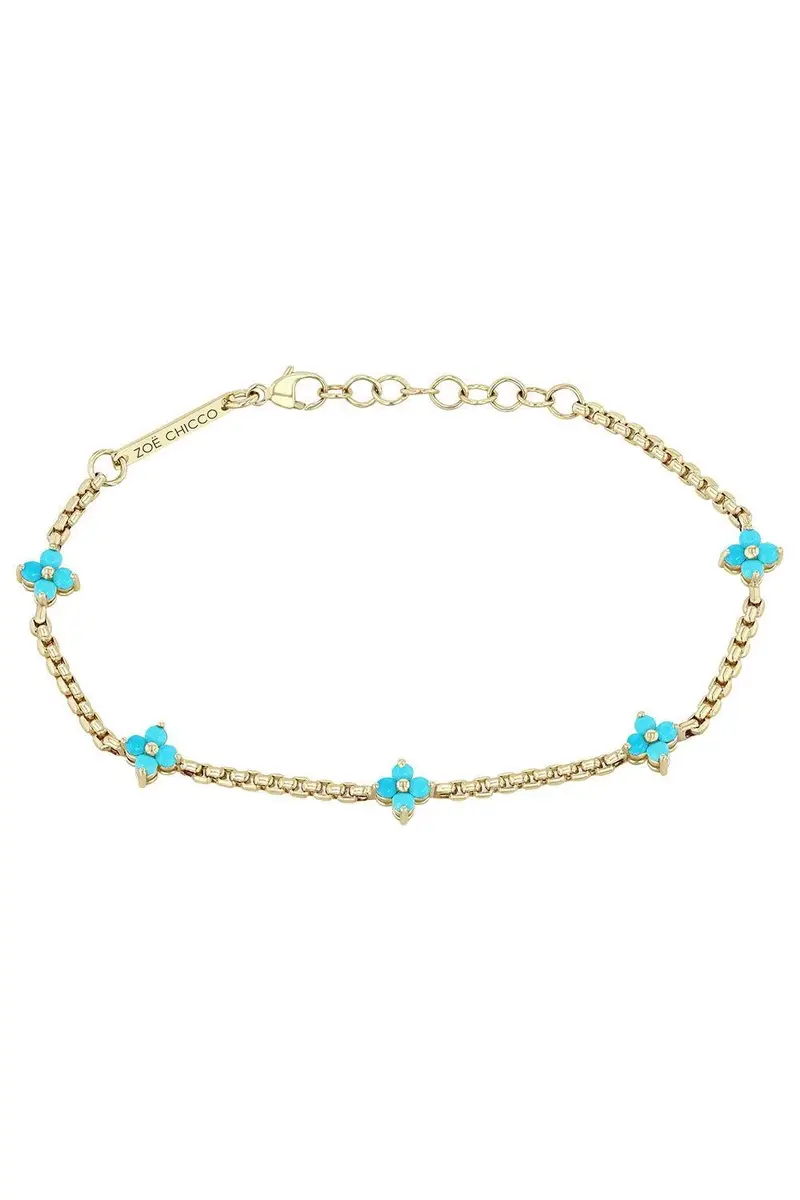 Turquoise Five Station Box Chain Bracelet Turquoise Five Station Box Chain Bracelet