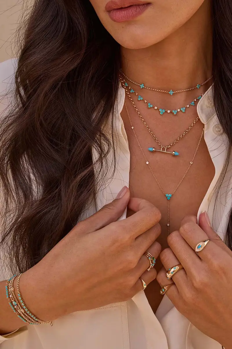 Zoë Chicco Turquoise Five Station Box Chain Necklace | Thumbnail 3 Zoë Chicco Turquoise Five Station Box Chain Necklace | Thumbnail 3