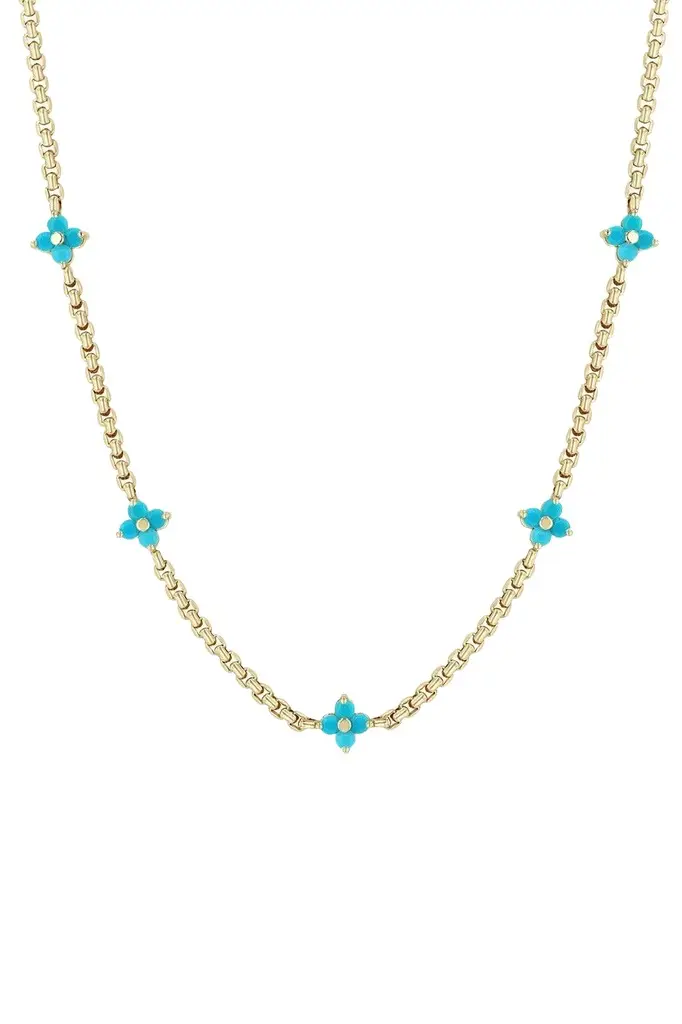 Turquoise Five Station Box Chain Necklace Turquoise Five Station Box Chain Necklace