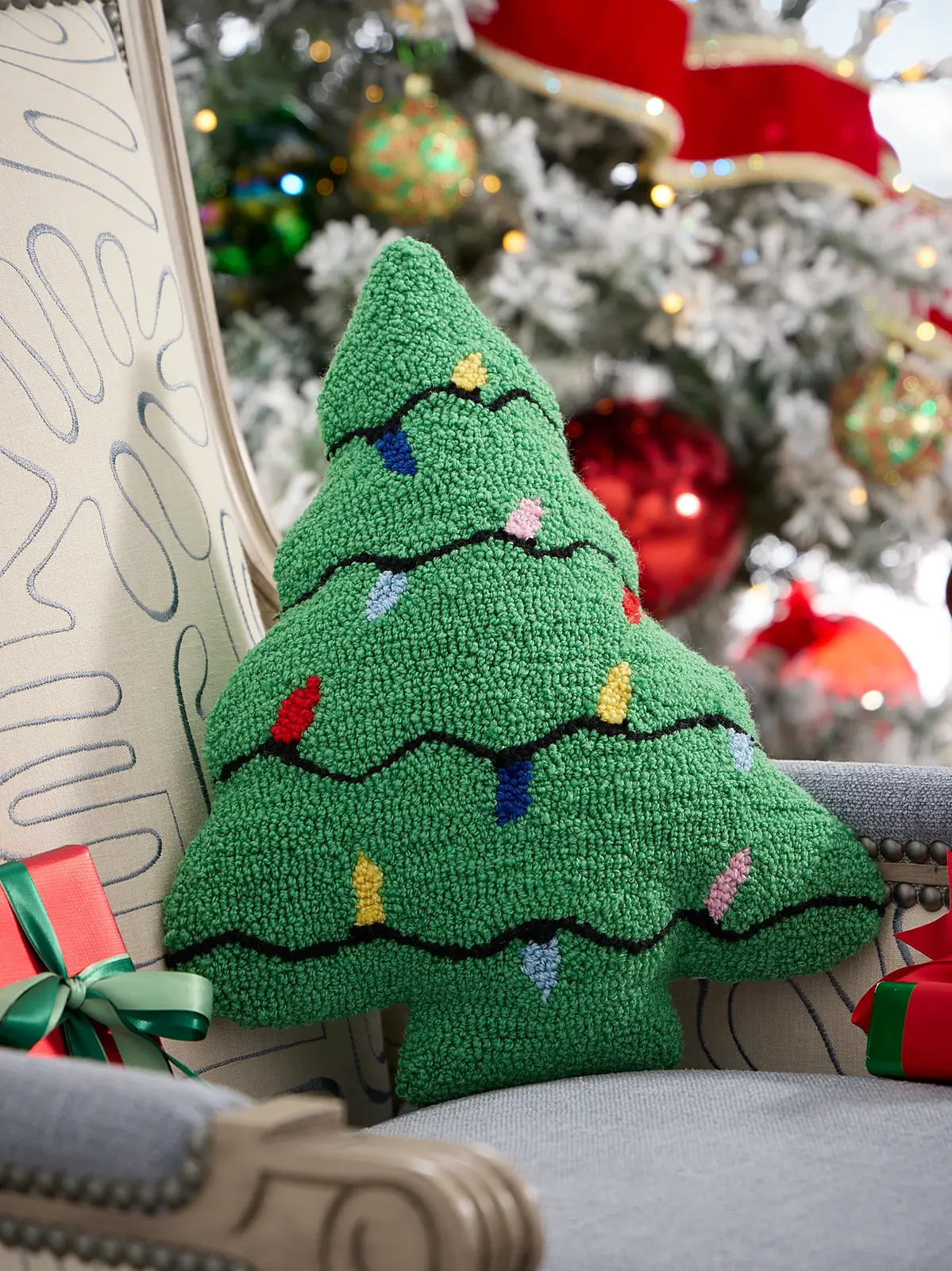 C & F Enterprise Christmas Tree Hooked Pillow