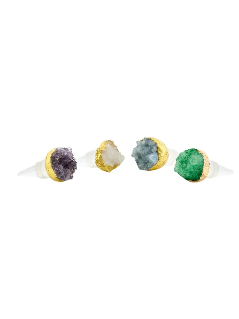 John-Richard Collection Quartz Crystal 4-Piece Bottle Stopper Set
