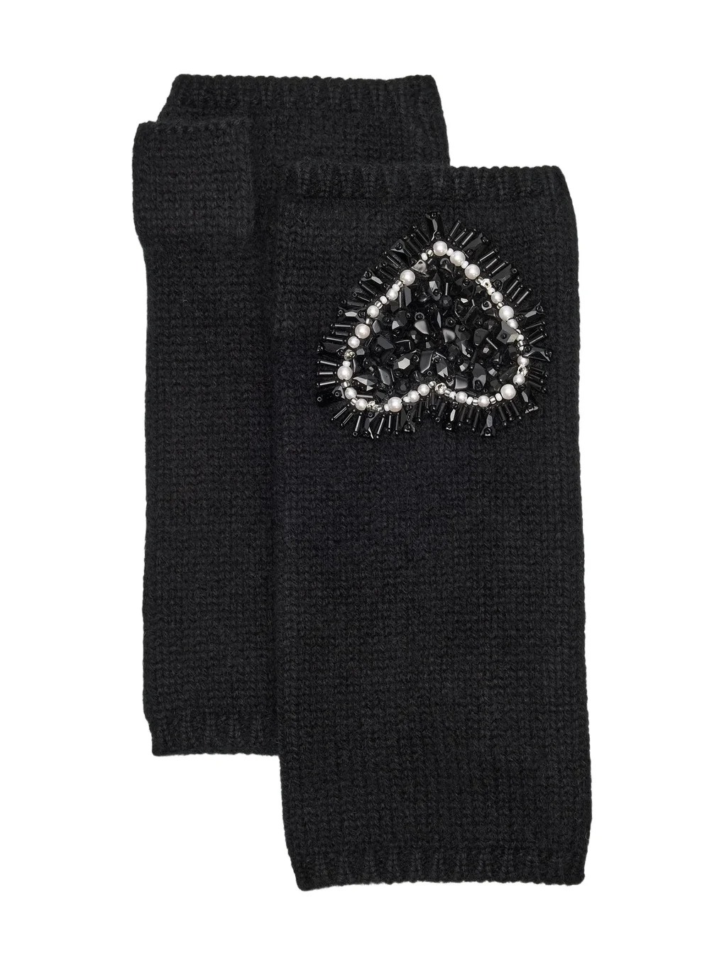Carolyn Rowan Collection Women's Heart-Embroidered Cashmere Fingerless Gloves
