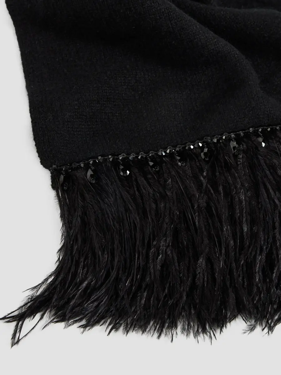Carolyn Rowan Collection Women's Feather-Trim Cashmere Scarf | Thumbnail 4