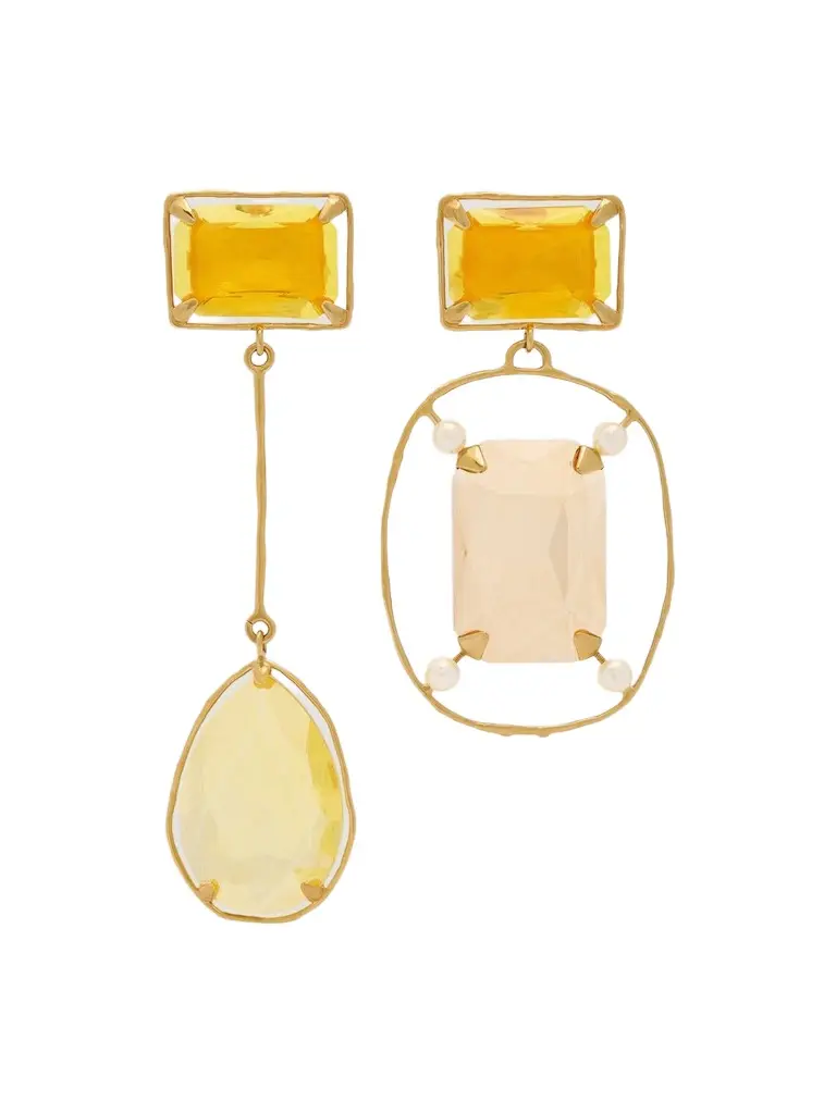 Women's Rainbow Drop Asymmetric Earrings in Metal and Crystals - Yellow Women's Rainbow Drop Asymmetric Earrings in Metal and Crystals - Yellow