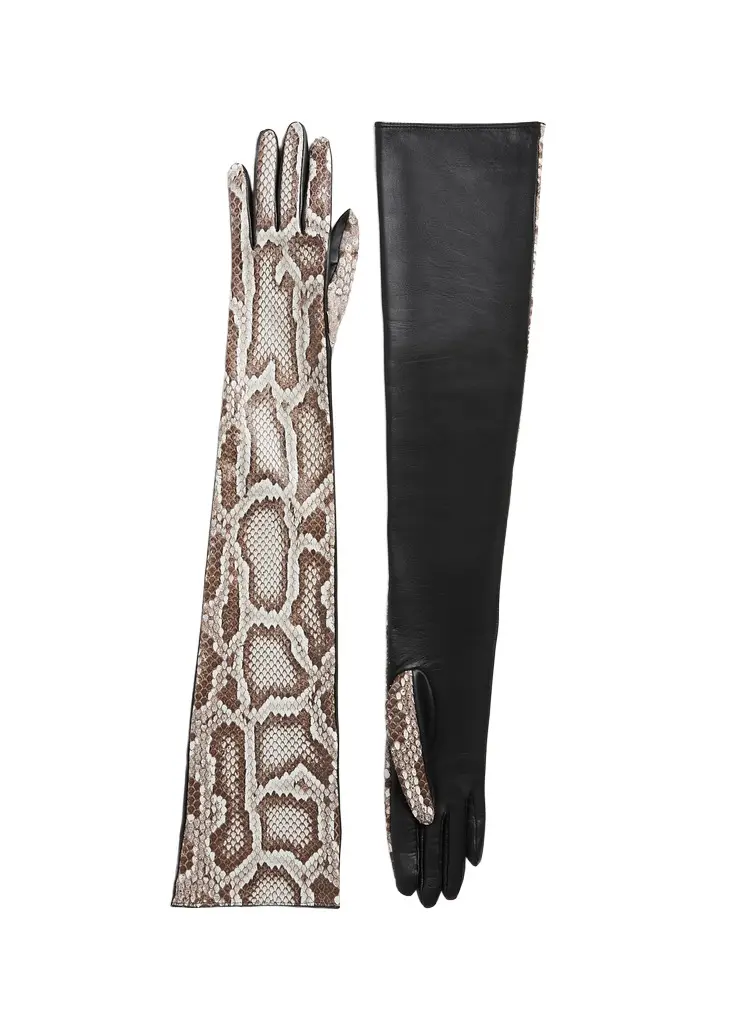 Khaite Remo Long Gloves In Natural Python