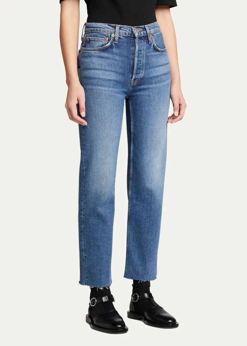 RE/DONE High-Rise Stovepipe Jeans with Raw-Edge Hem | Thumbnail 3