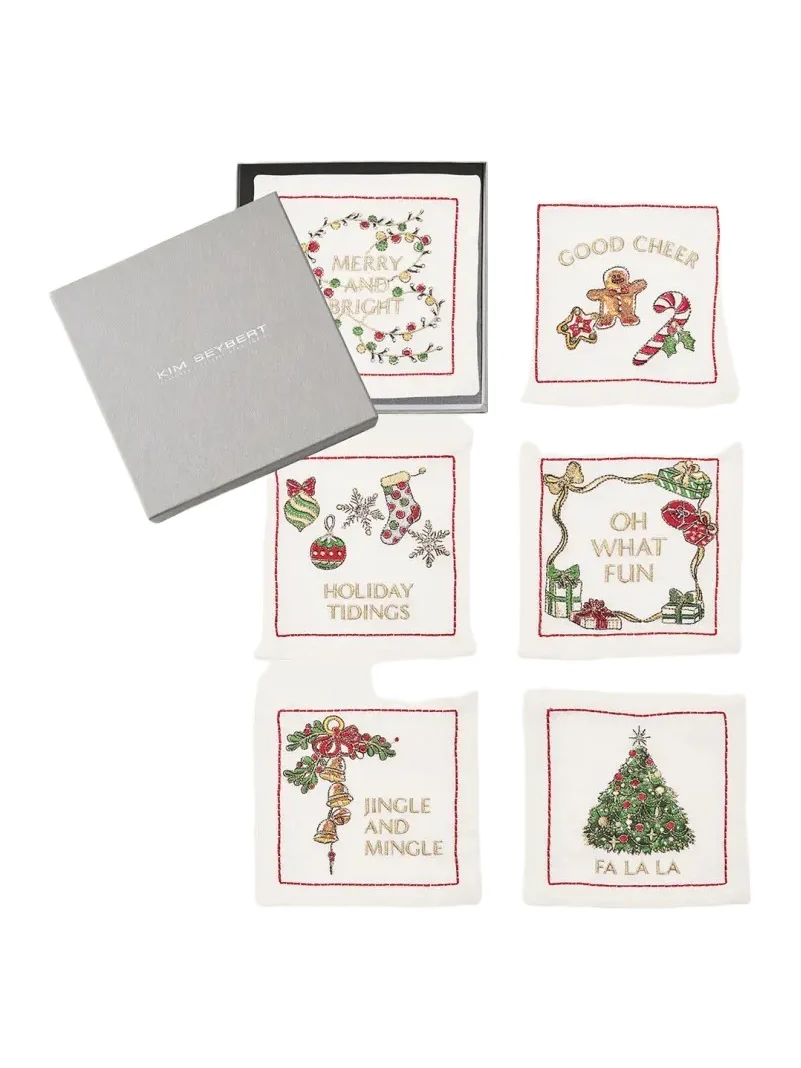 Kim Seybert Merry and Bright Embroidered Cocktail Napkins, Set of 6