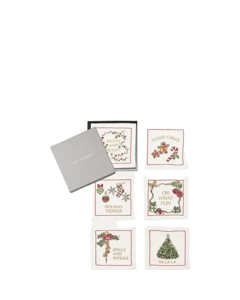 Kim Seybert Merry and Bright Embroidered Cocktail Napkins, Set of 6