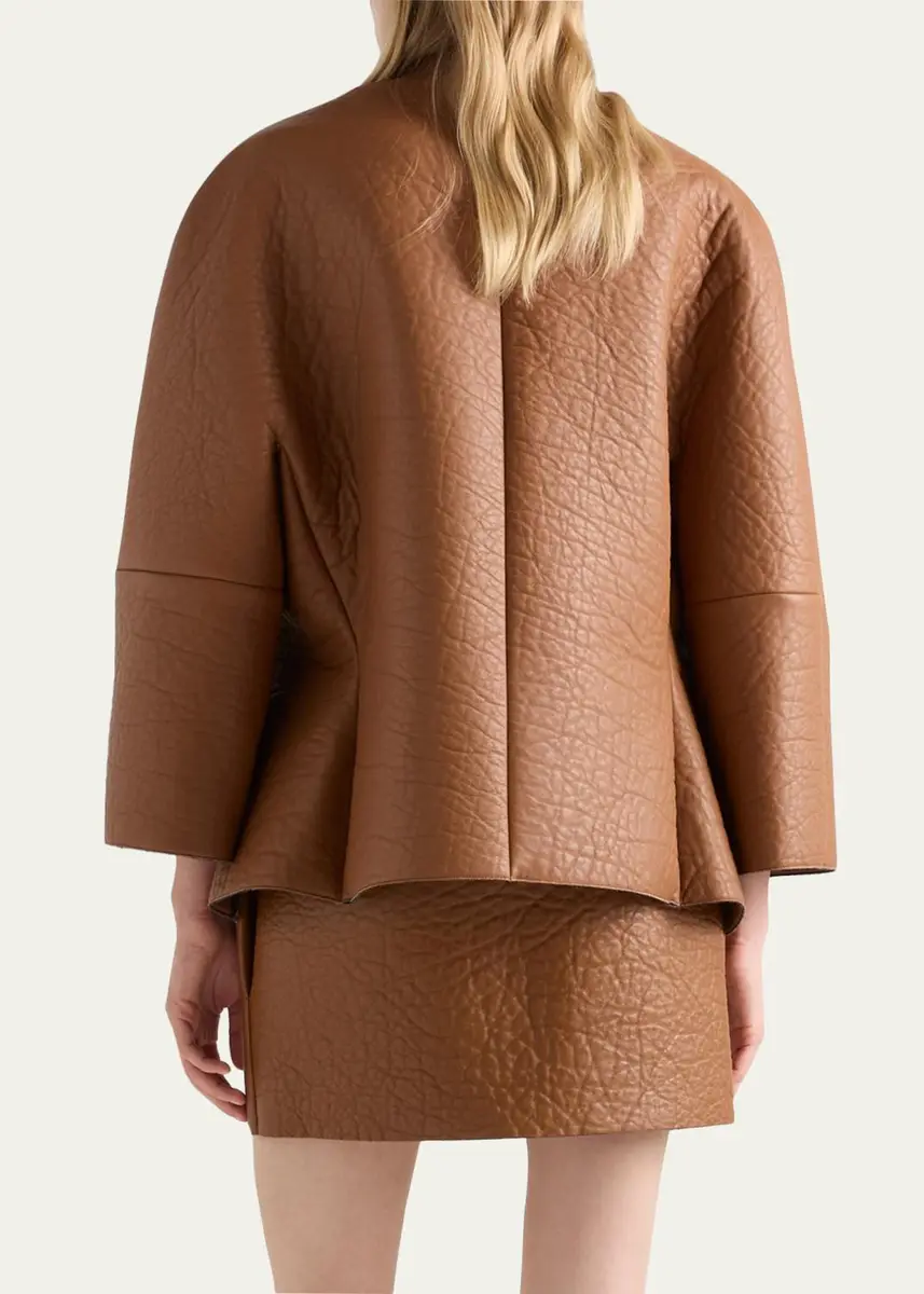 Prada Scarf-Neck Leather Structured Jacket | Thumbnail 3 Prada Scarf-Neck Leather Structured Jacket | Thumbnail 3