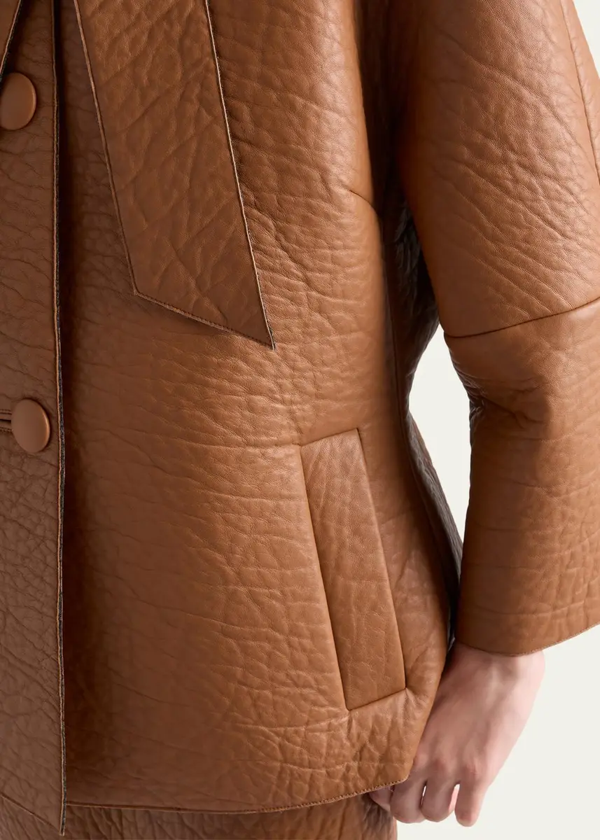 Prada Scarf-Neck Leather Structured Jacket | Thumbnail 5 Prada Scarf-Neck Leather Structured Jacket | Thumbnail 5