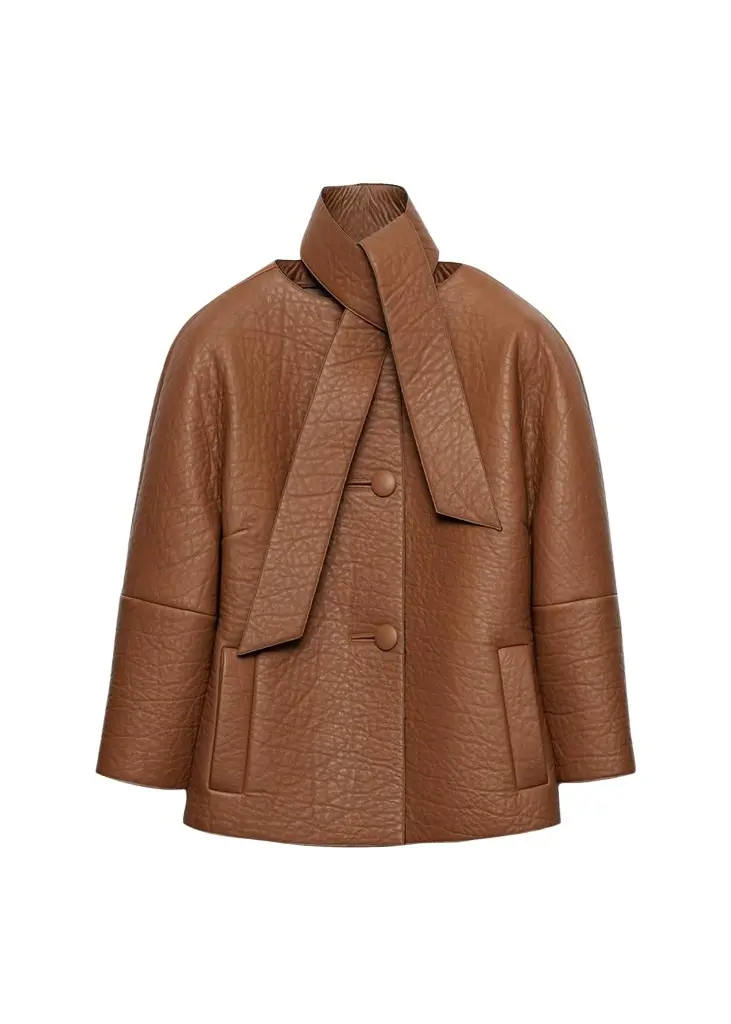 Scarf-Neck Leather Structured Jacket Scarf-Neck Leather Structured Jacket