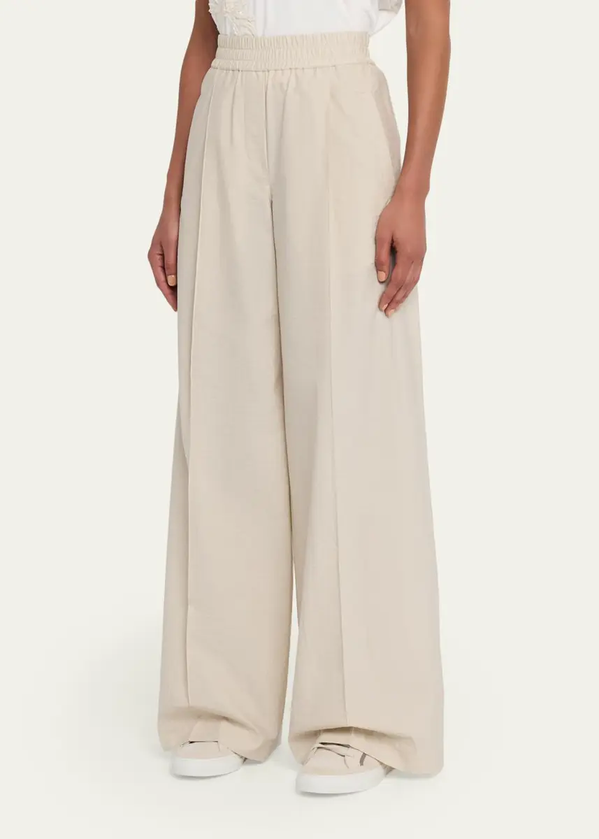 Brunello Cucinelli Techno Cotton Pleat Wide-Leg Pull-On Track Pants | Thumbnail 3 Brunello Cucinelli Techno Cotton Pleat Wide-Leg Pull-On Track Pants | Thumbnail 3