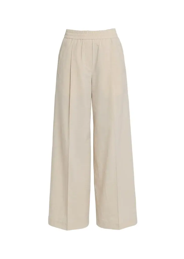 Techno Cotton Pleat Wide-Leg Pull-On Track Pants