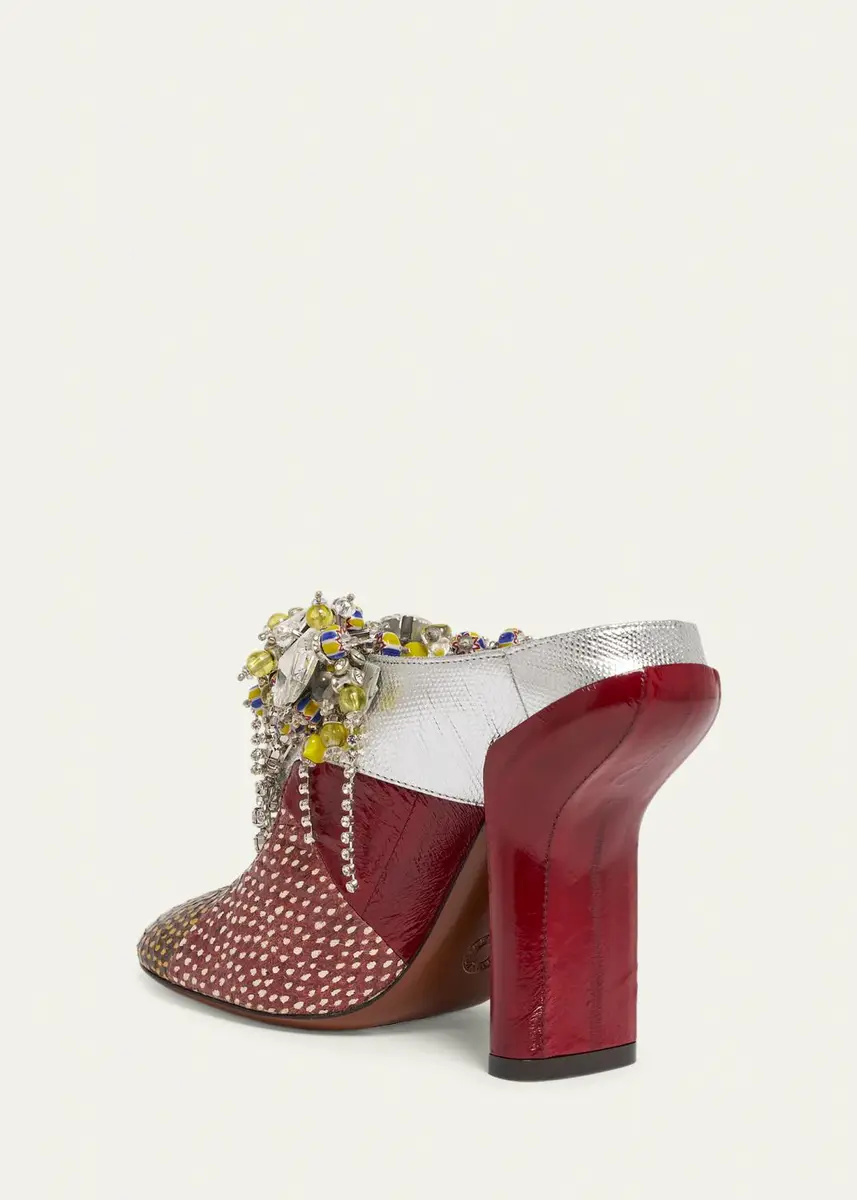 Dries Van Noten 100mm Embellished Mixed Leather Mule Pumps | Thumbnail 2