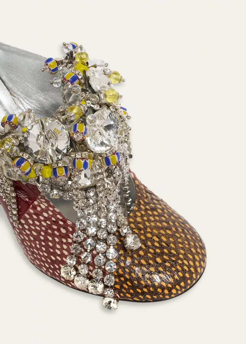 Dries Van Noten 100mm Embellished Mixed Leather Mule Pumps | Thumbnail 3