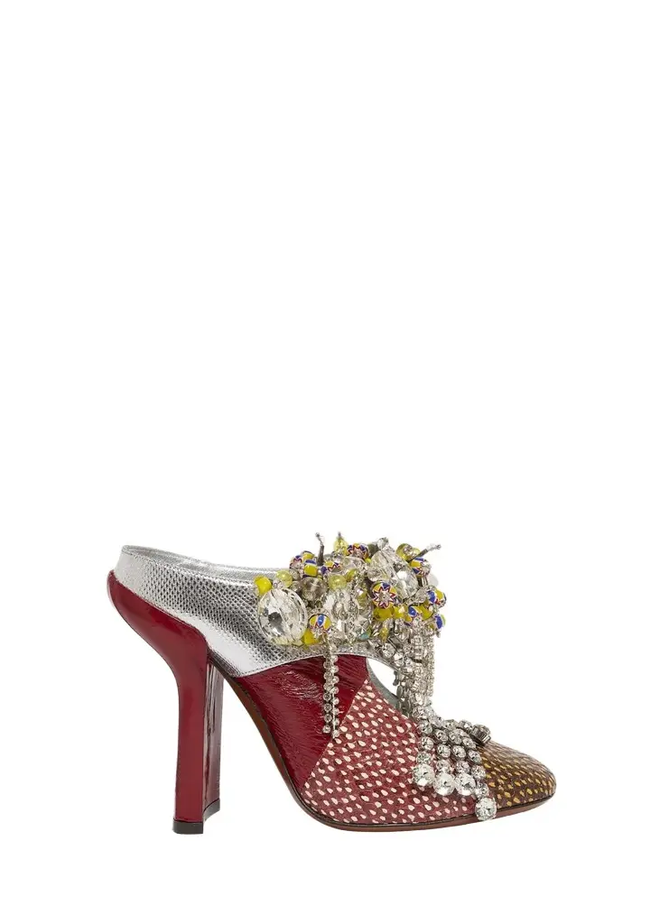 Dries Van Noten 100mm Embellished Mixed Leather Mule Pumps