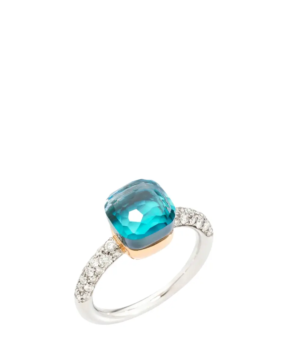 Pomellato Nudo 18K Two-Tone Gold & Sky Blue Topaz Doublet & Diamond Petite Ring | Thumbnail 2